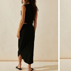 Free People Beach Daphne Gathered Ruched Black Midi Skirt